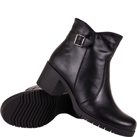 Czarne botki damskie skórzane na obcasie - Syrena SE 0632