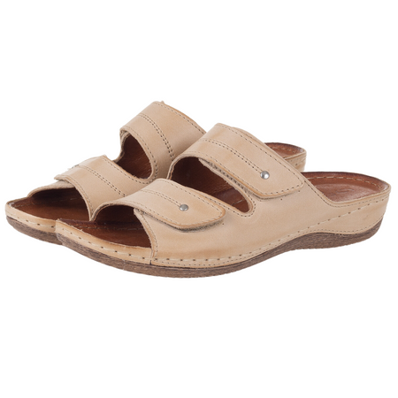 Klapki skórzane SST 828 beżowe marki Syrena - komfort i styl