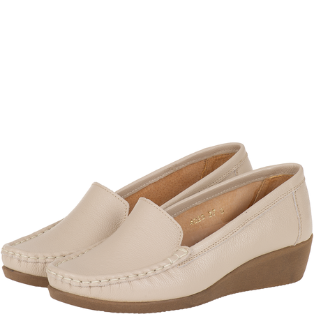 Syrena SH 4020 ecru - mokasyny skórzane na koturnie 4 cm
