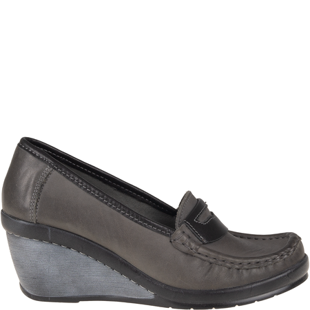 Półbuty na koturnie skórzane Syrena SST 1593/50 grafit-czarny