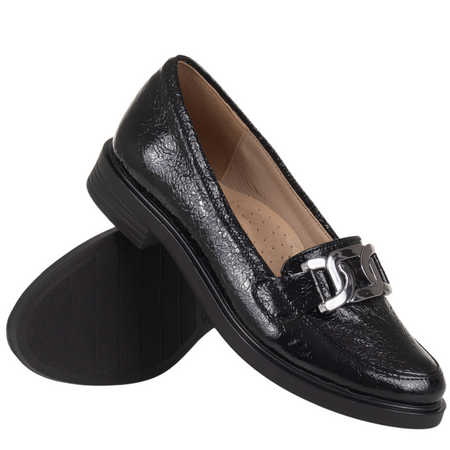 Półbuty damskie mokasyny skórzane Syrena SE 0055 czarny lakier