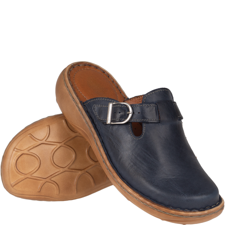 Klapki damskie skórzane zakryte Syrena SST 665 granatowe