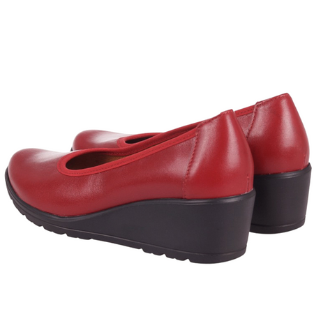 Czółenka damskie na koturnie skórzane Syrena SWB 026 czerwone