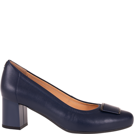 Czółenka skórzane Syrena SPU 1505 granatowe, obcas 6 cm