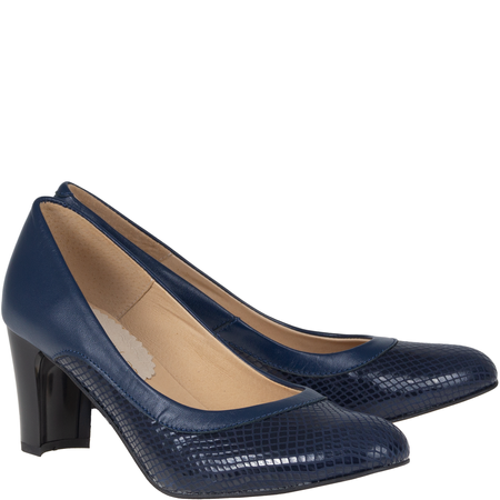Czółenka na obcasie granatowe skórzane Syrena SWB 186