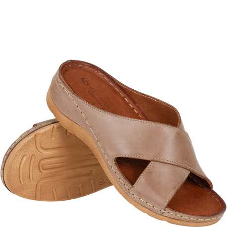 Klapki damskie skórzane Syrena SST 869 cappuccino