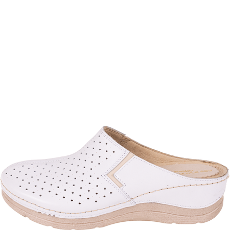 Białe klapki skórzane marki Syrena SWB 562 na koturnie