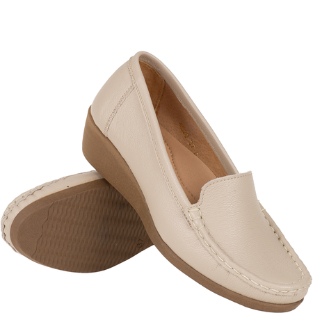 Syrena SH 4020 ecru - mokasyny skórzane na koturnie 4 cm