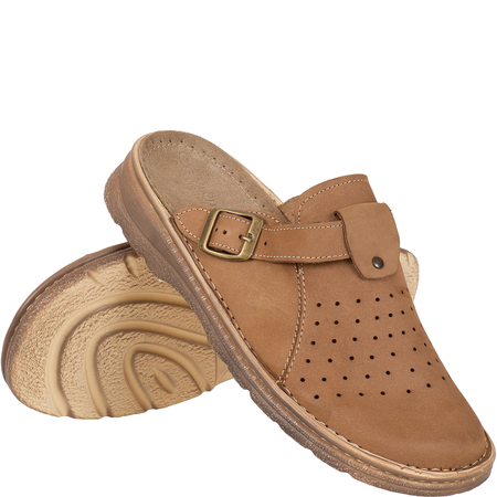 Klapki męskie Syrena SH 812 beżowe skóra naturalna