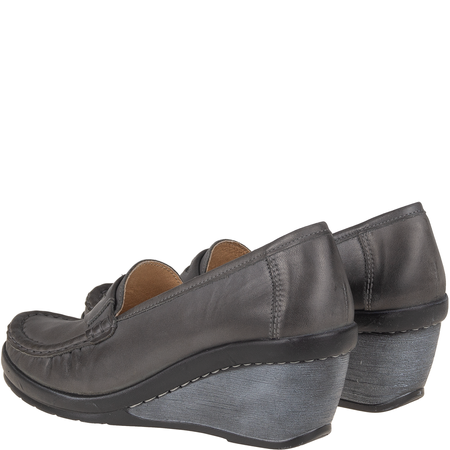 Półbuty na koturnie skórzane Syrena SST 1593/50 grafit