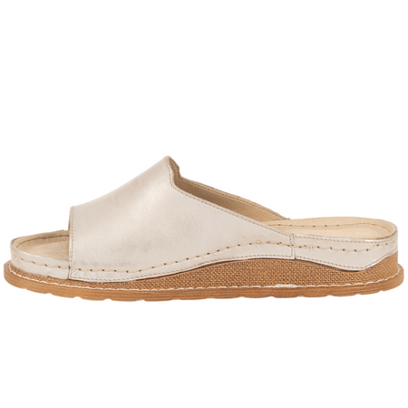 Klapki damskie skórzane marki Syrena SST 937 beżowo-złote