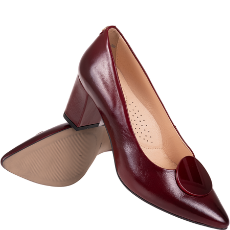 Czółenka Syrena SPU 1518 wiśnia z ozdobą, obcas 7 cm