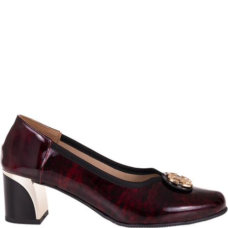 Czółenka na słupku Syrena SE P-313 bordowe - skóra naturalna