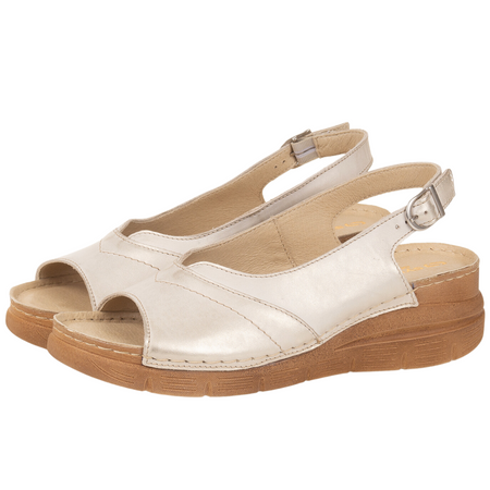 Sandały skórzane damskie marki Syrena SST 983 beżowo-złote