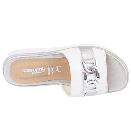 Klapki damskie skórzane Syrena SE 0713 biało-srebrne