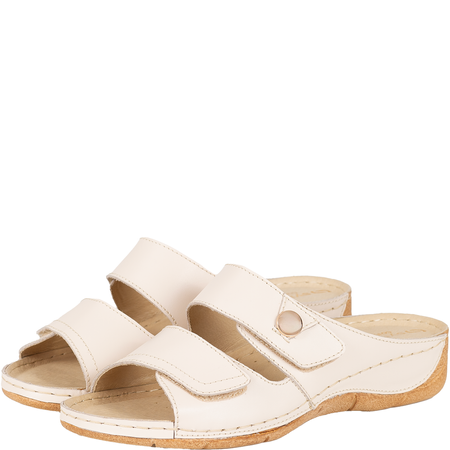 Klapki damskie Syrena SST 996 beżowe - skóra, komfort