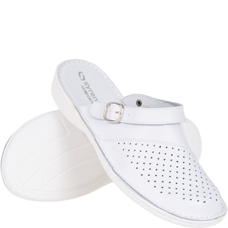 Białe klapki sanitarne ze skóry naturalnej Syrena SH 275