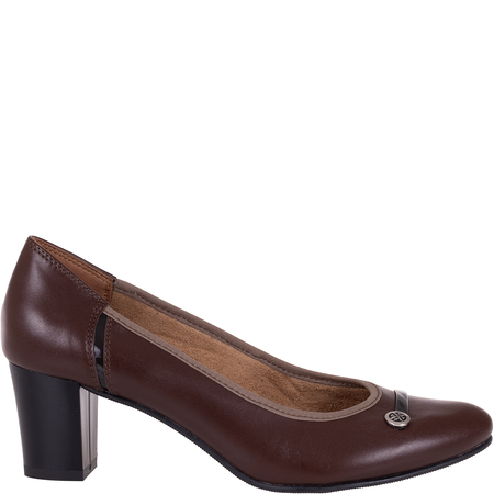 Czółenka damskie Syrena SWB 011 brązowe skórzane na klocku