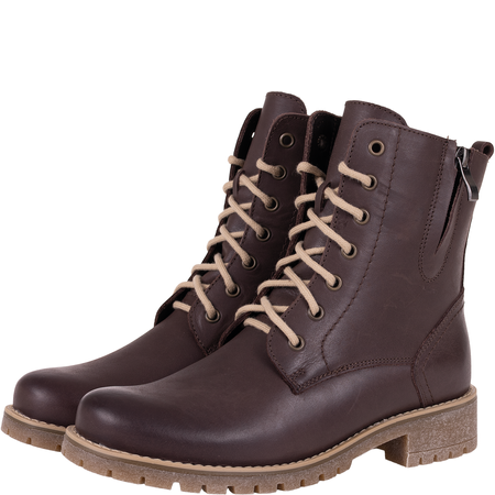 Botki damskie Syrena SST 4038 brązowe skórzane ocieplane misiem