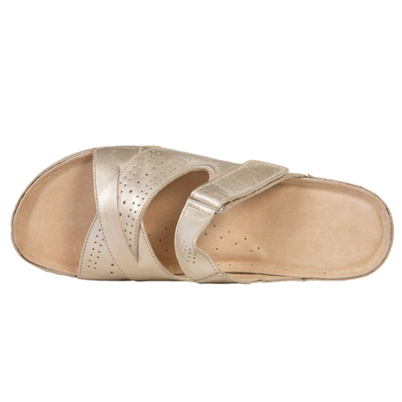 Klapki damskie skórzane Syrena SST 923 beżowo-złote