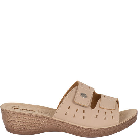 Beżowe klapki Inblu GL-52 z rzepem | obuwie na koturnie