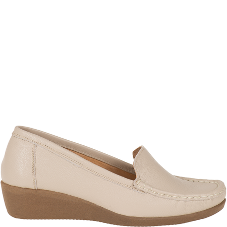 Syrena SH 4020 ecru - mokasyny skórzane na koturnie 4 cm
