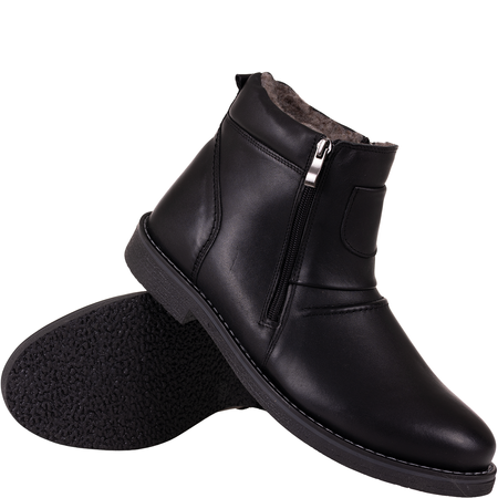 Męskie trzewiki zimowe Syrena SI 005-459 czarne skórzane, ocieplane, dwa zamki