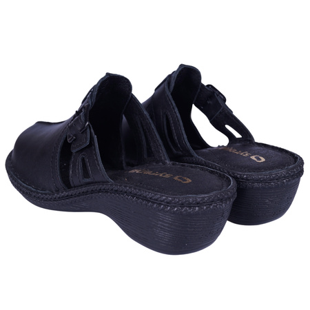 Klapki damskie Syrena SST 22737 czarne skóra naturalna