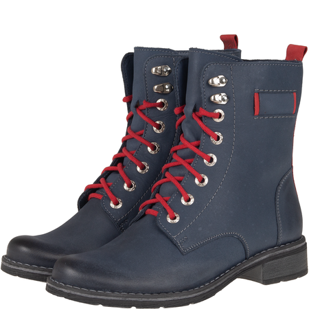 Botki skórzane Syrena SST 1183 – granatowo-czerwone, na zimę