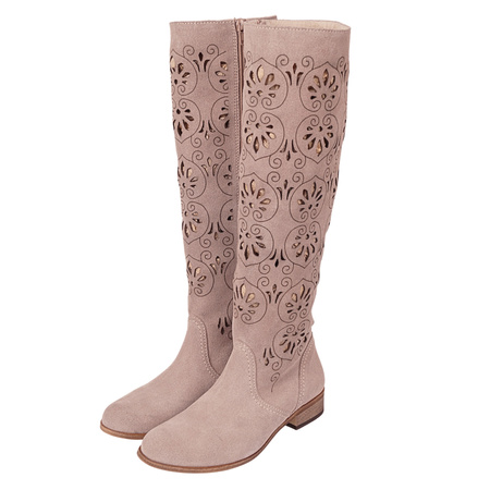 Piękne zamszowe kozaki damskie Syrena SOP 203 cappuccino