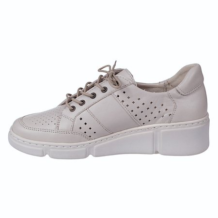 Półbuty ażurowe damskie skóra naturalna Wasak 0676 kremowy