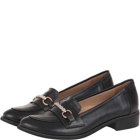 Mokasyny damskie Syrena SE P-287 czarne, skóra, obcas 3 cm