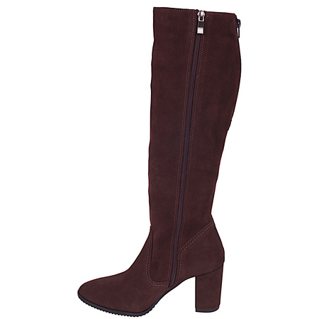 Eleganckie zamszowe kozaki damskie na obcasie skóra naturalna Syrena SOP 715 brąz