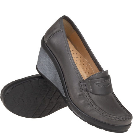 Półbuty na koturnie skórzane Syrena SST 1593/50 grafit