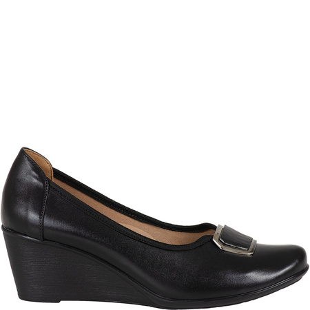 Czółenka damskie na koturnie skórzane Syrena SE 7141 czarne