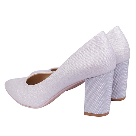 Polskie czółenka damskie na obcasie z linii eco w kolorze srebrnym model ESK 876