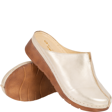 Klapki damskie skóra naturalna Syrena SST 922 beżowo-złote