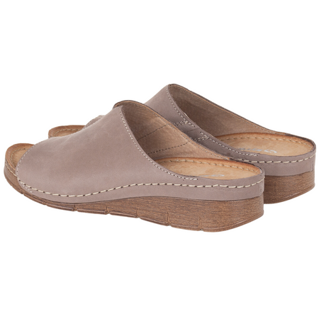 Klapki skórzane damskie Syrena SOT 409 cappucinno - platforma 3,5 cm