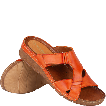 Klapki damskie skórzane Syrena SST 908/K pomarańczowe