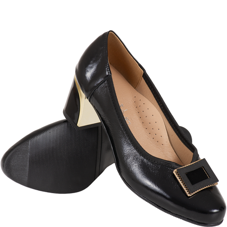 Czółenka na słupku Syrena SE P-295 czarne - skóra naturalna