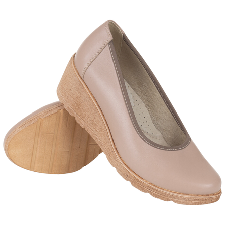 Czółenka na koturnie skórzane Syrena SWB 026/GŁ beżowe