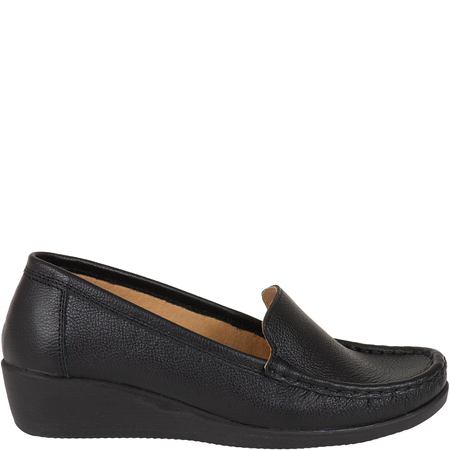 Syrena SH 4020 czarne mokasyny skórzane na koturnie 4 cm