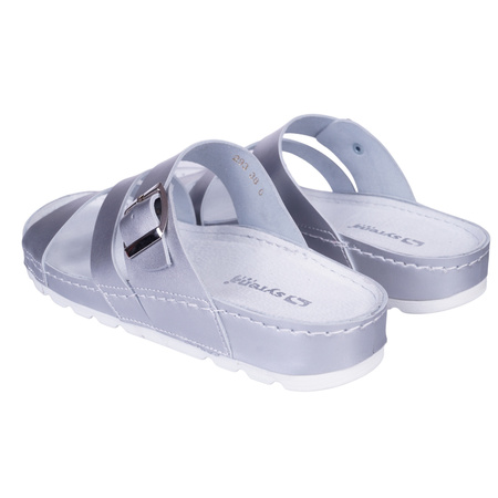 Srebrne klapki damskie skóra naturalna SYRENA SH 22293