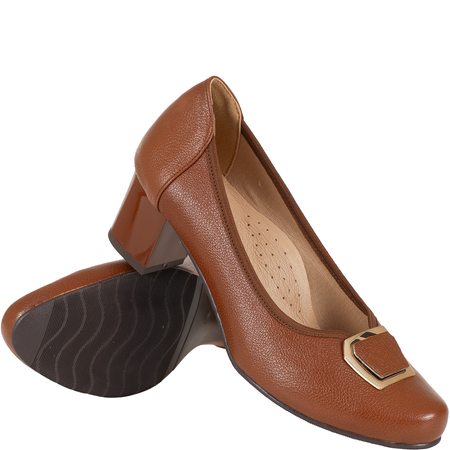 Czółenka na obcasie skórzane damskie - Syrena SE 7140 brąz