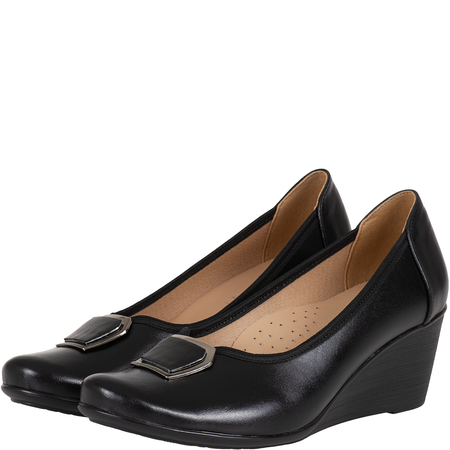 Czółenka damskie na koturnie skórzane Syrena SE 7141 czarne