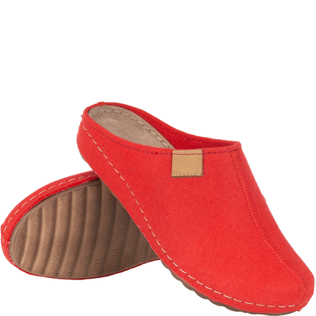 Kapcie damskie Syrena SH 104 czerwone z wkładką skórzaną