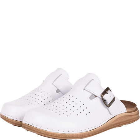 Białe klapki męskie Inblu VE0002KU skórzane sanitarne z klamrą