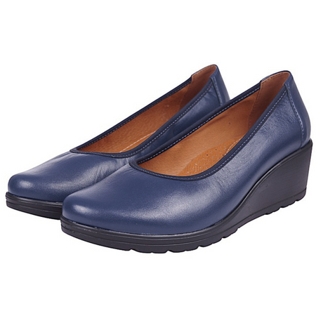 Czółenka damskie na koturnie skórzane Syrena SWB 026 granatowe