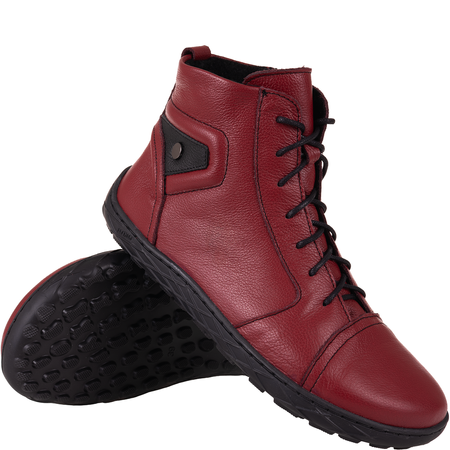 Skórzane botki damskie Syrena SH 706 czerwone - ocieplane