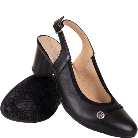 Czółenka damskie skórzane Wielbut 543 czarne na słupku